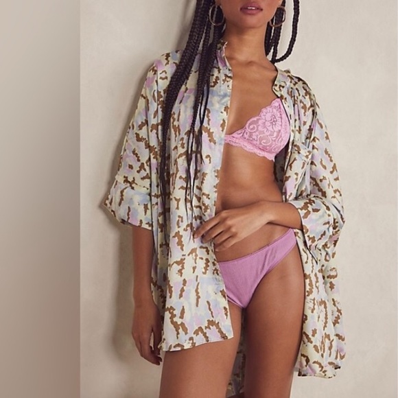 (A55) Free People Intimately Goddess Sleep Shirt in Soft Lime Combo, Sz S, NWT - Picture 1 of 9